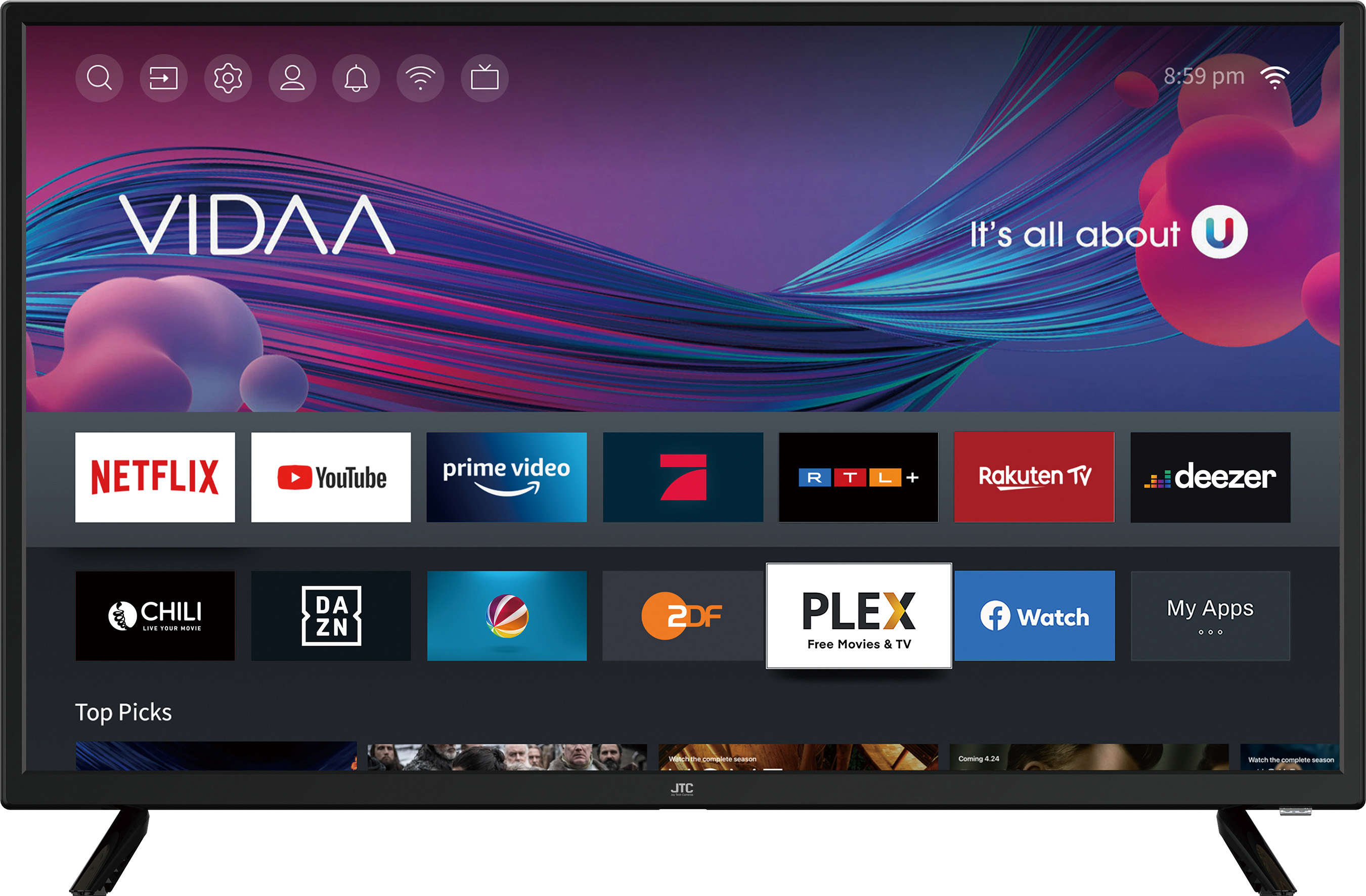 32" HD Smart TV mit VIDAA OS, Triple Tuner inkl. DVBT Stabantenne 32
