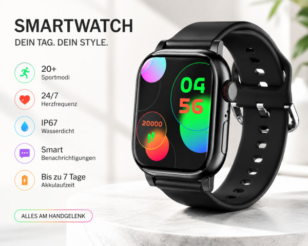 Smartwatch SWS14 | Bluetooth-Anrufe | Pulsmessung | Schlaftracking | Sport & Fitness