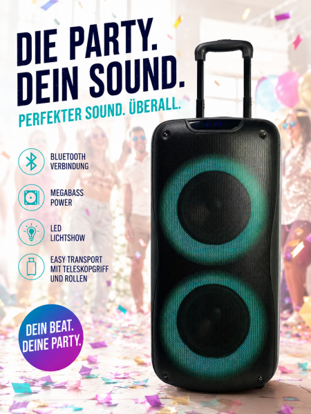 Mobile Party Power Box PB-829C, 40 Watt RMS Power mit LED Lichtanzeige, Trolleyfunktion